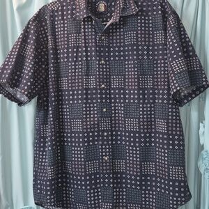 Vintage Salty Dog Imperial Poplin Navy Short-Sleeve Geometric Print Shirt Sz L